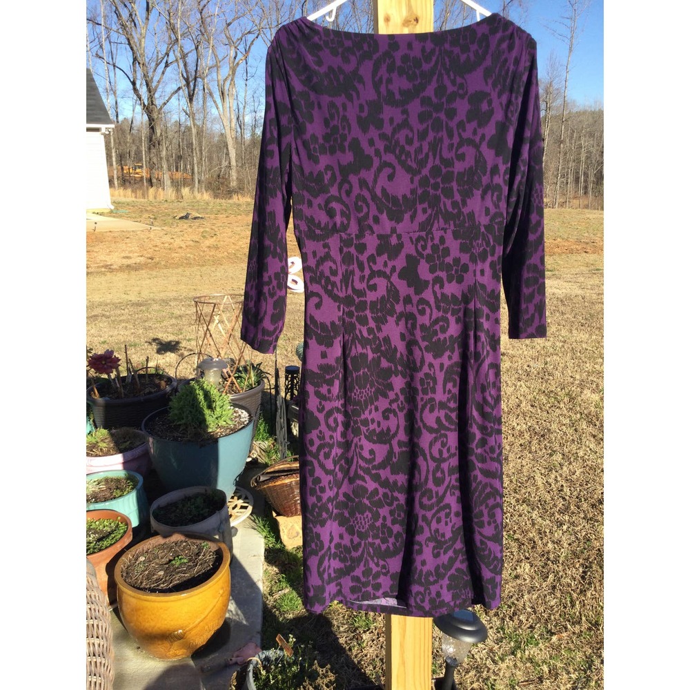 American Living 14 Dress purple black plus jersey knit work 3/4 length sleeve - Picture 5 of 10